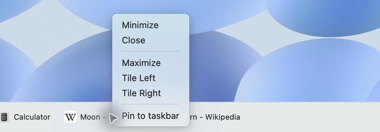 Window context menu with Maximize, Tile Left, and Tile Right