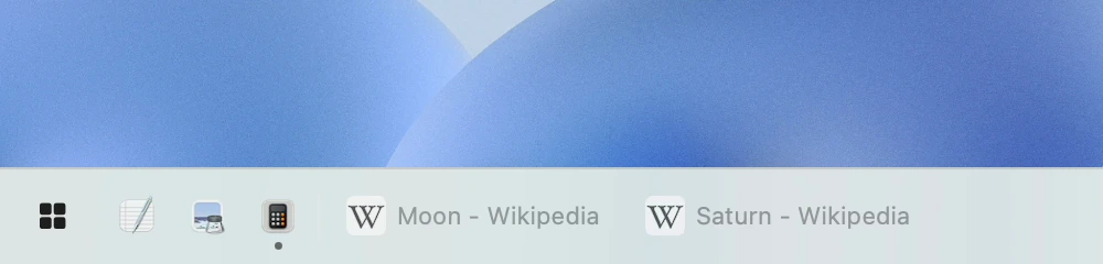 Moon and Saturn shown as two separate taskbar buttons