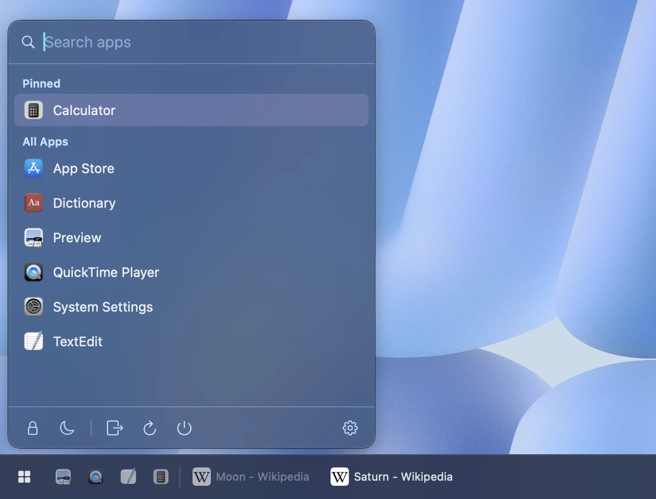 Neo Indigo — ByeDock Start menu and taskbar appearance